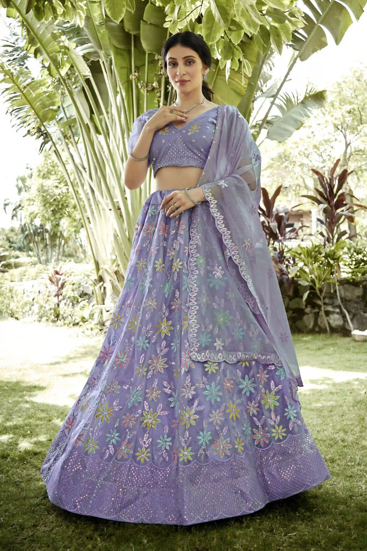 Light Purple Silk Net Lehenga Choli with Designer Sequence Embroidery | Party Wear