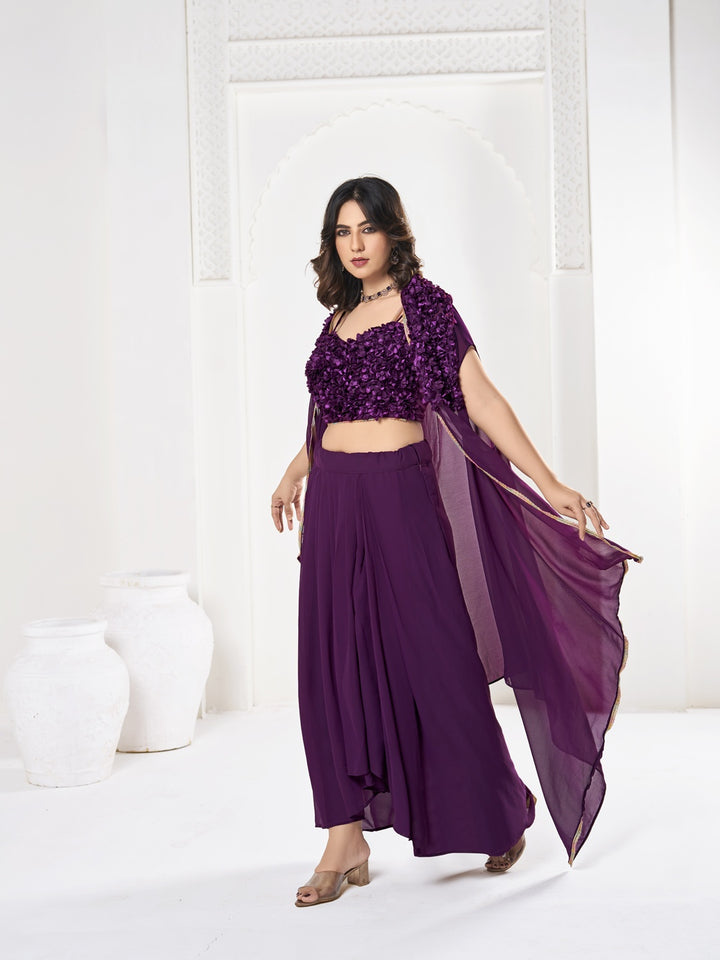 Purple Indo-Western Lehenga Choli Silk & Georgette | Self-Design Work Festive Wear