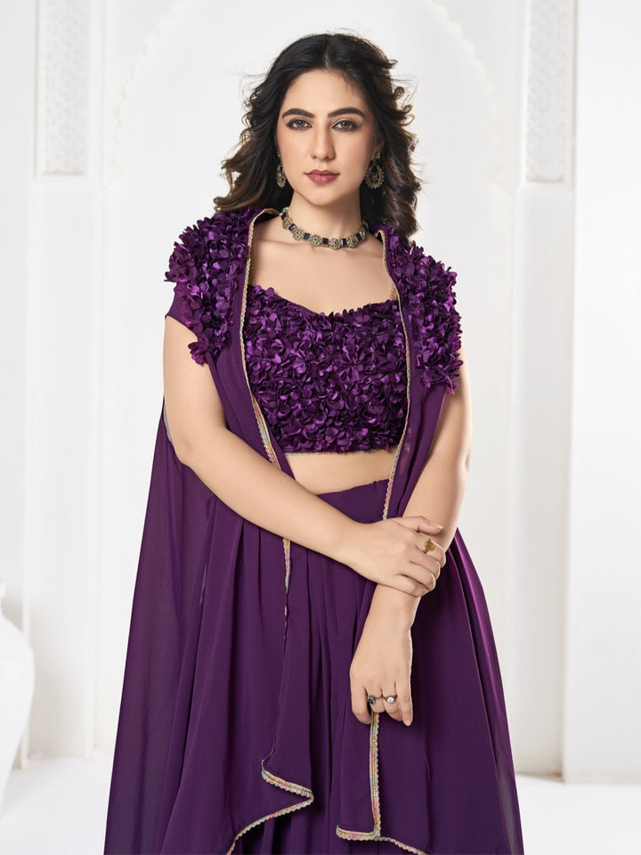 Purple Indo-Western Lehenga Choli Silk & Georgette | Self-Design Work Festive Wear