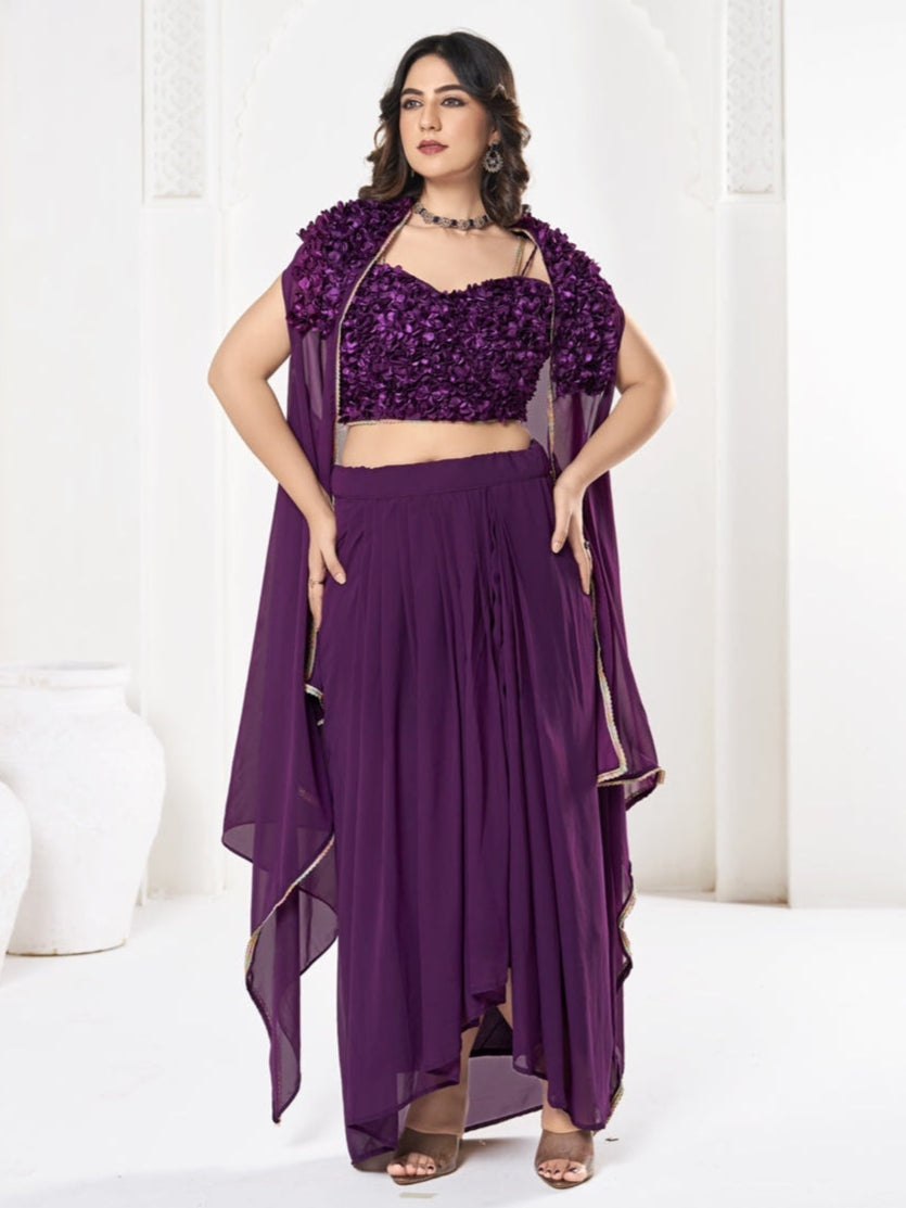 Purple Indo-Western Lehenga Choli Silk & Georgette | Self-Design Work Festive Wear