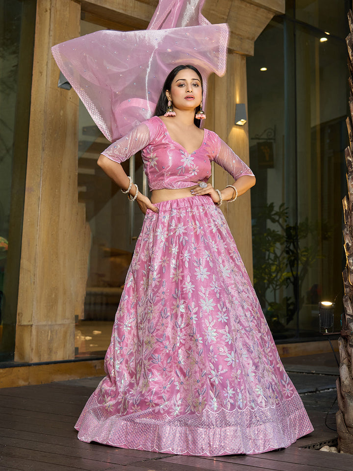 Charming Pink Silk Net Lehenga with Pink Dupatta | A Stylish and Sophisticated Choice