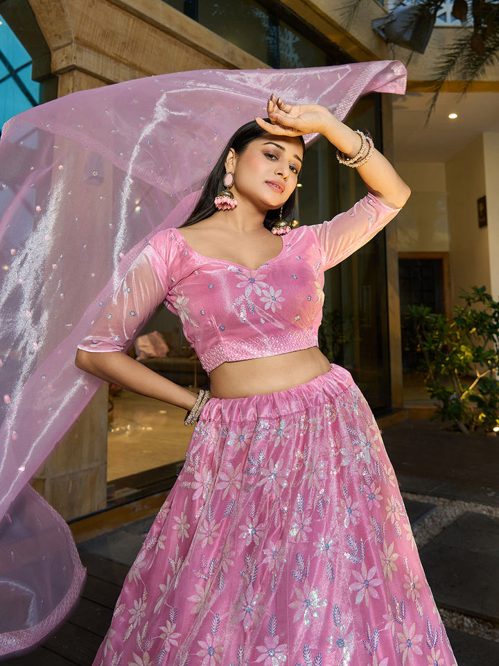 Charming Pink Silk Net Lehenga with Pink Dupatta | A Stylish and Sophisticated Choice