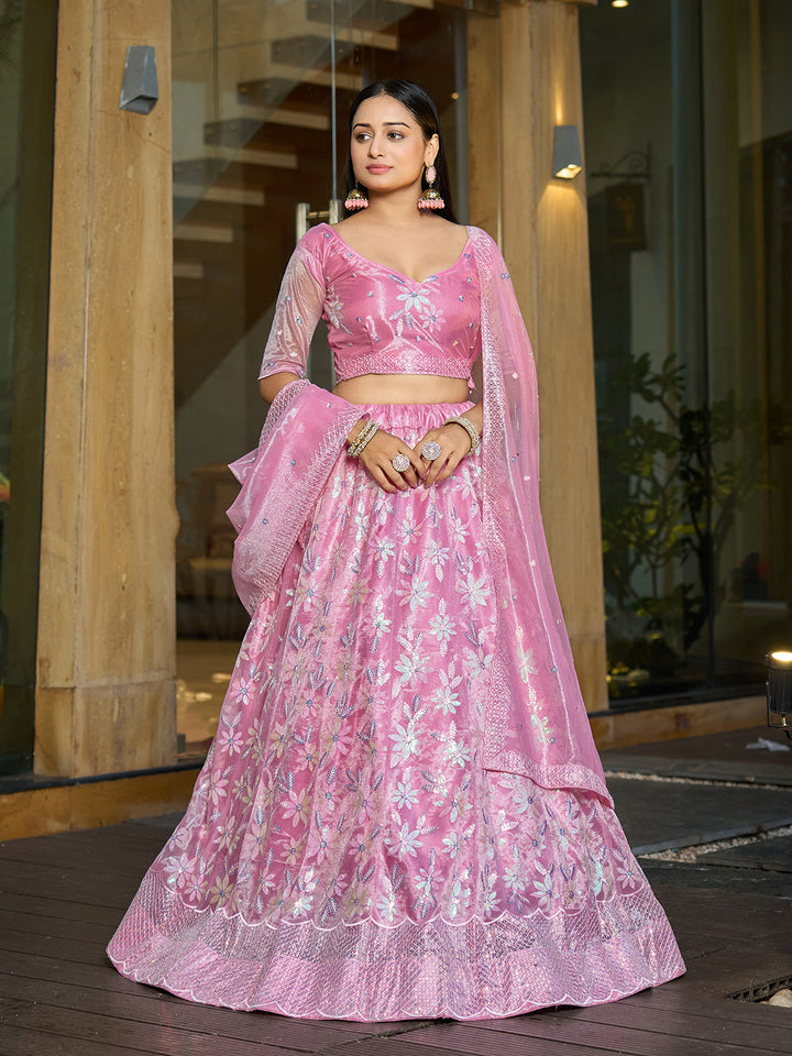 Charming Pink Silk Net Lehenga with Pink Dupatta | A Stylish and Sophisticated Choice