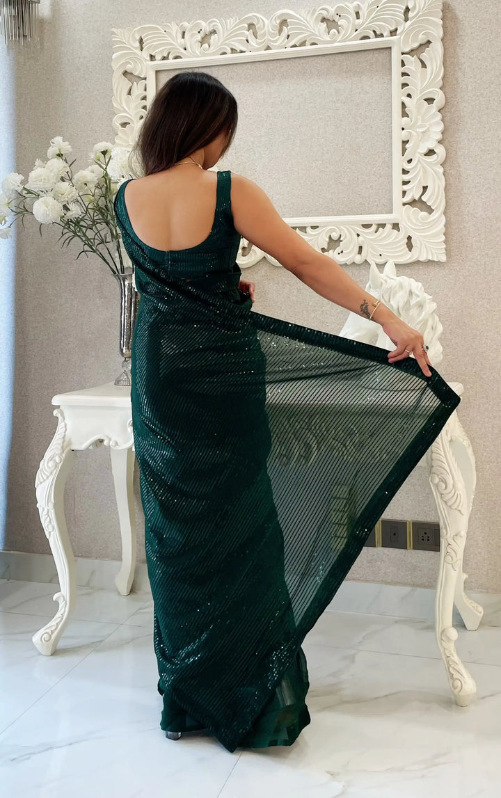 Iridescent Georgette Saree with Heavy Sequence Embroidery | Elegant Festive Wear