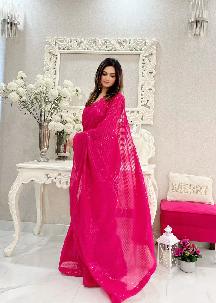 Iridescent Georgette Saree with Heavy Sequence Embroidery | Elegant Festive Wear