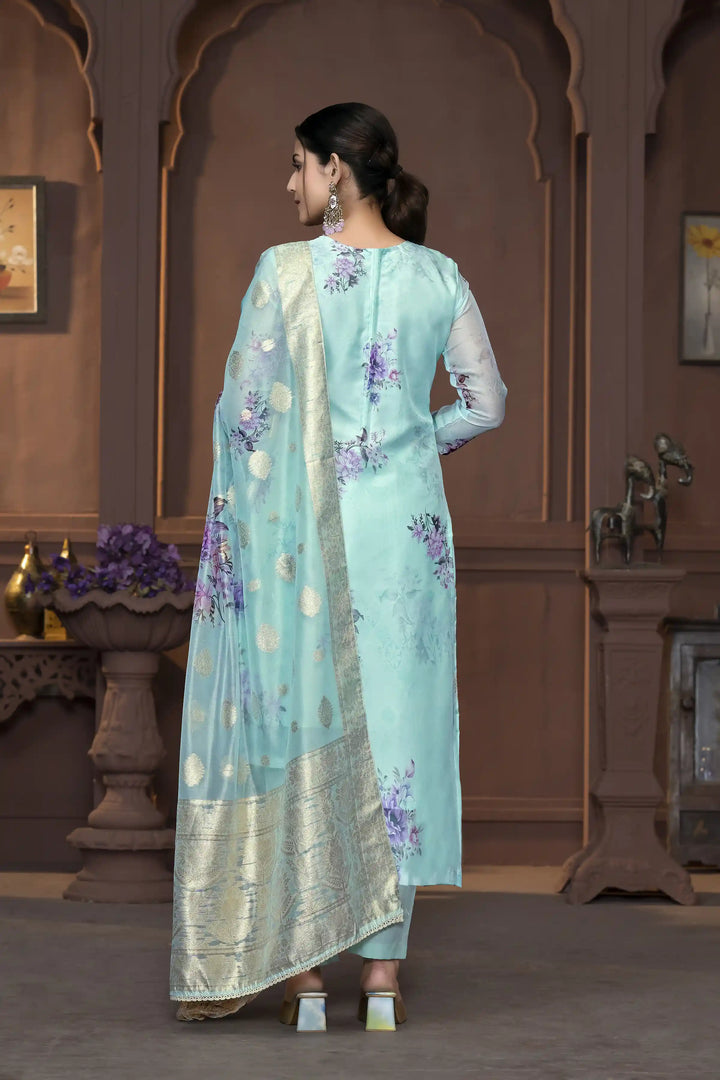 Viscose Organza Salwar Kameez | Floral Embroidery with Banarasi Dupatta