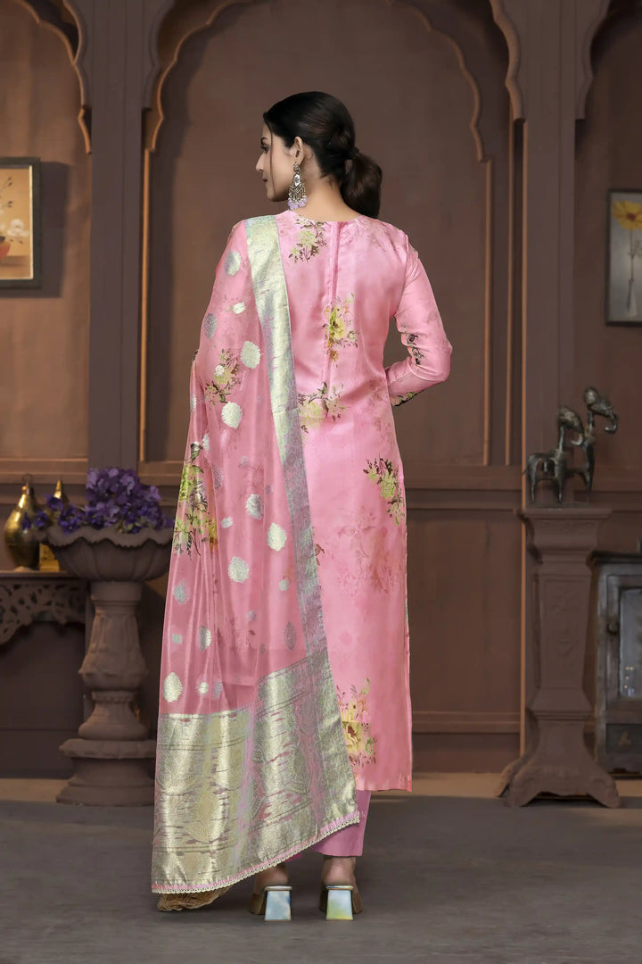 Viscose Organza Salwar Kameez | Floral Embroidery with Banarasi Dupatta