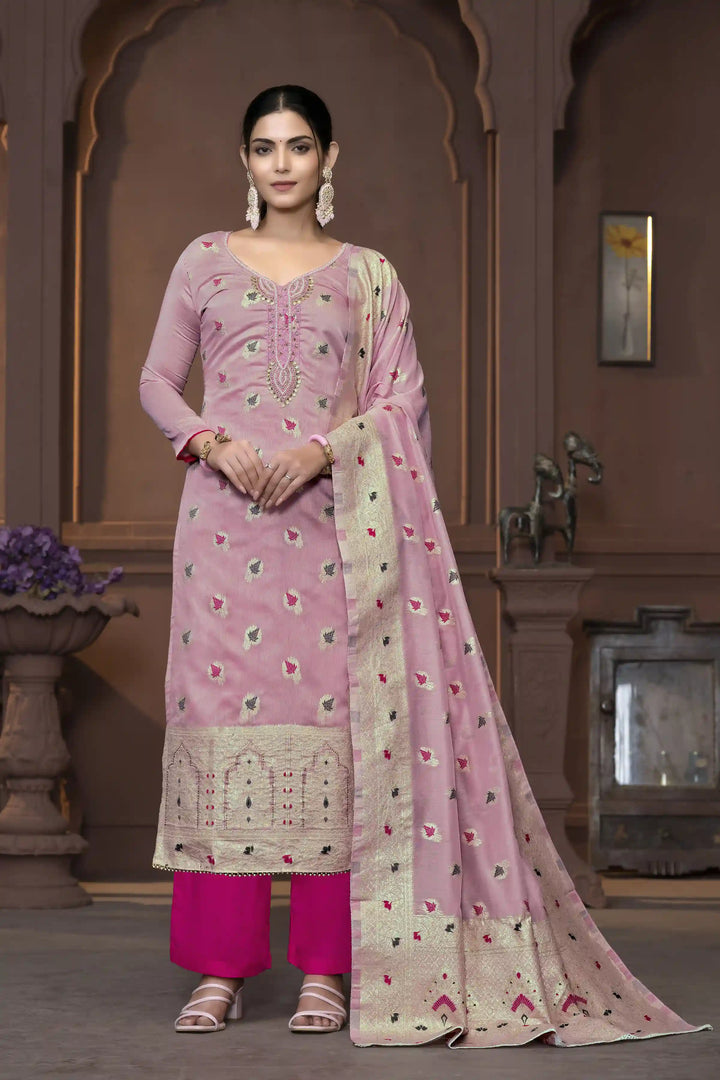 Muslin Salwar Kameez | Graceful Embroidered Detailing with Banarasi Dupatta