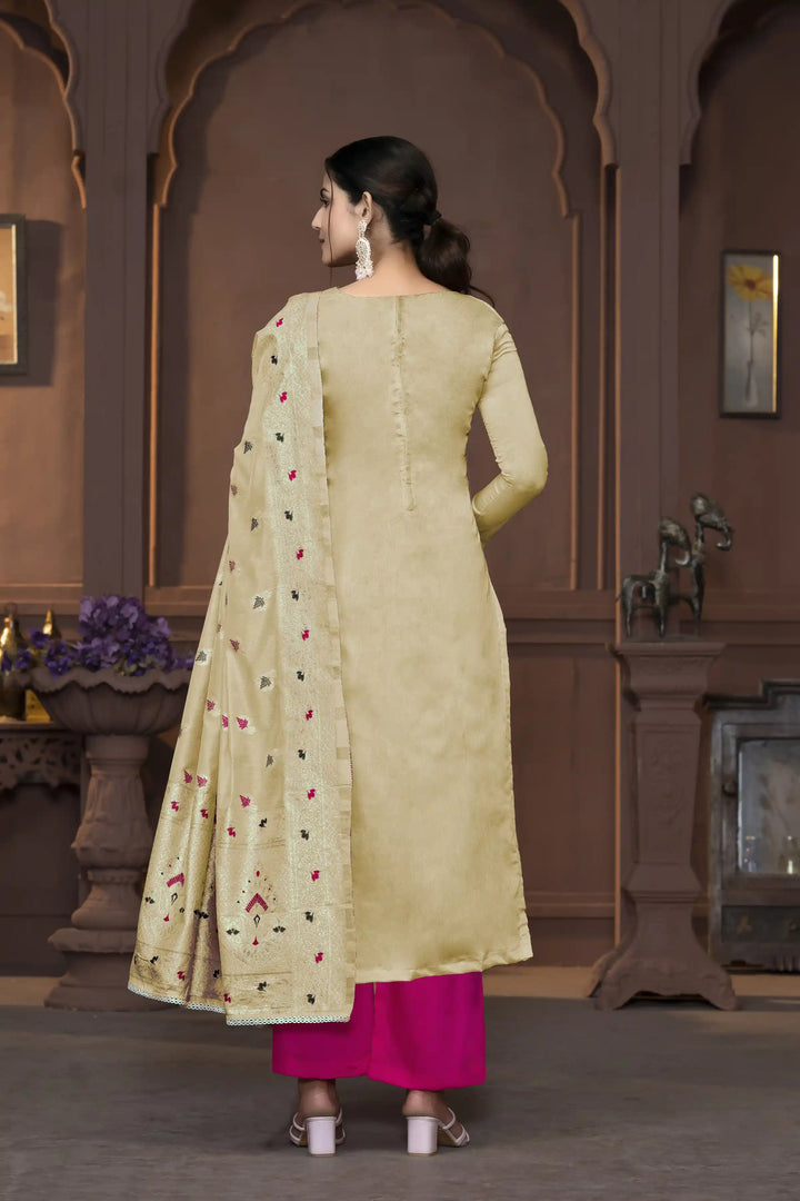 Muslin Salwar Kameez | Graceful Embroidered Detailing with Banarasi Dupatta