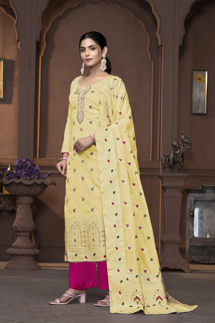 Muslin Salwar Kameez | Graceful Embroidered Detailing with Banarasi Dupatta