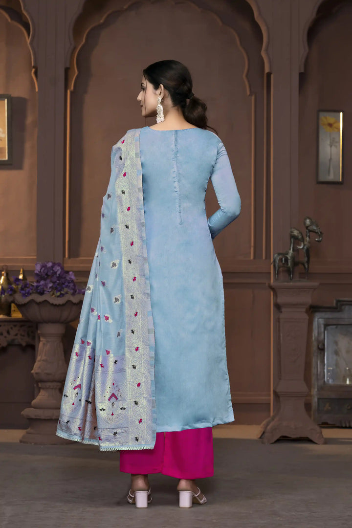 Muslin Salwar Kameez | Graceful Embroidered Detailing with Banarasi Dupatta