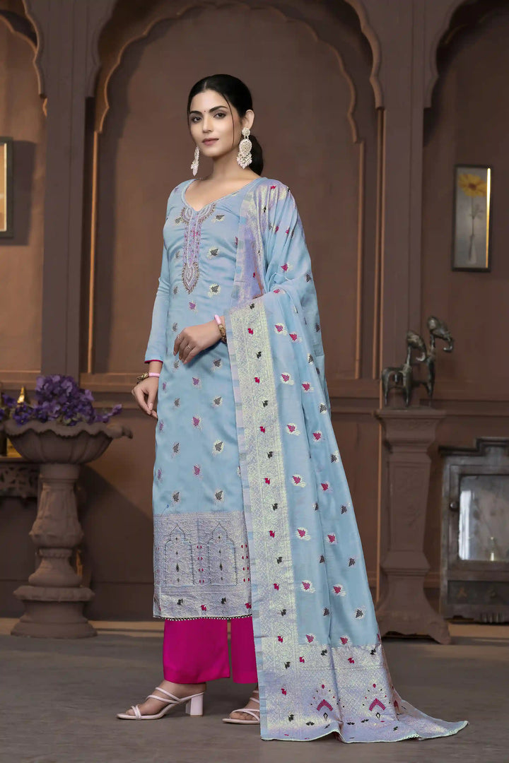 Muslin Salwar Kameez | Graceful Embroidered Detailing with Banarasi Dupatta