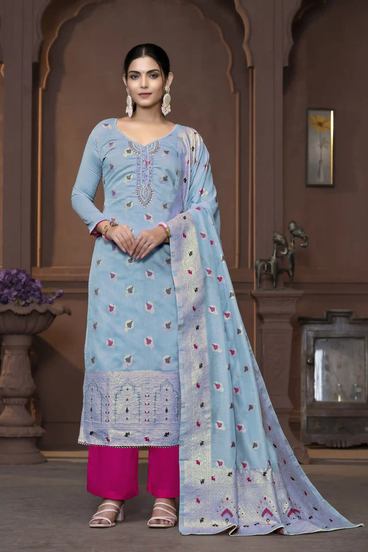 Muslin Salwar Kameez | Graceful Embroidered Detailing with Banarasi Dupatta