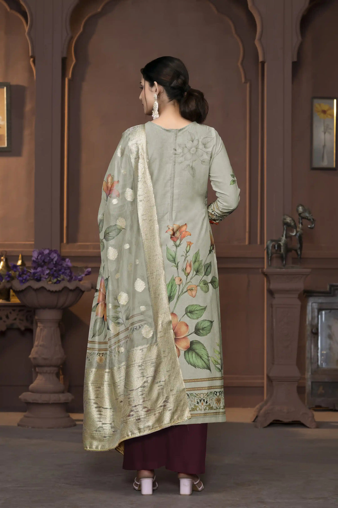 Wevon Designer Hand Work Salwar Kameez | Elegant Cambric Cotton Floral Suit