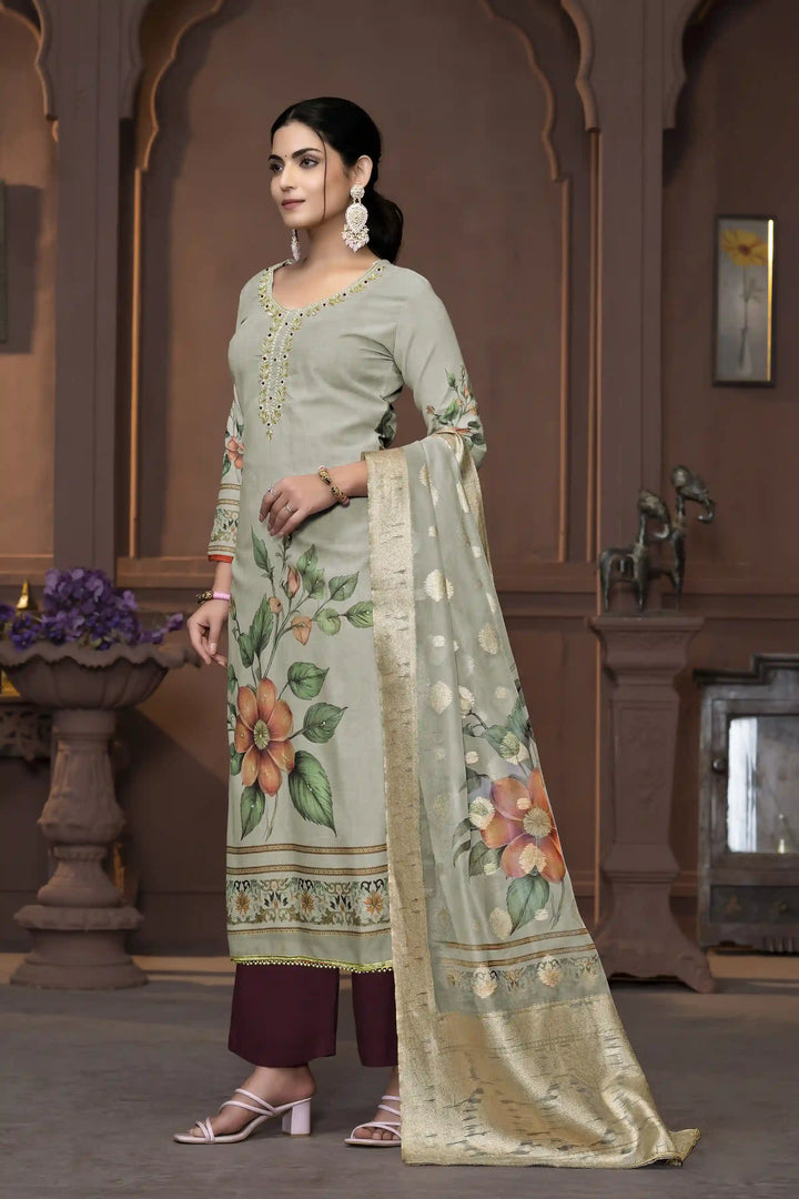 Wevon Designer Hand Work Salwar Kameez | Elegant Cambric Cotton Floral Suit