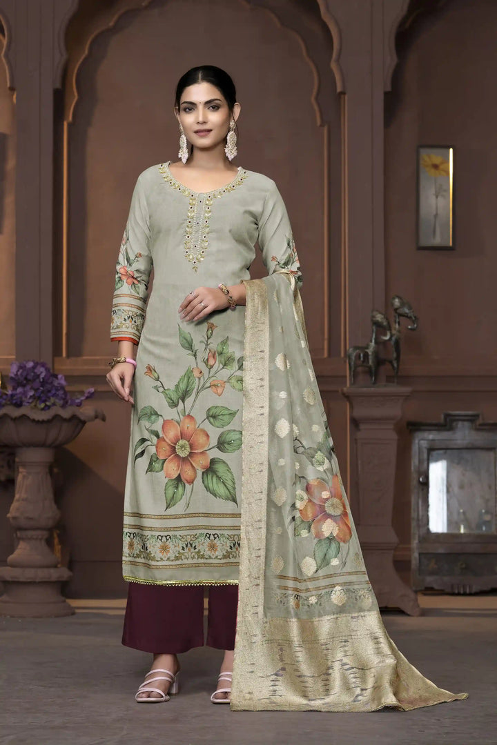 Wevon Designer Hand Work Salwar Kameez | Elegant Cambric Cotton Floral Suit