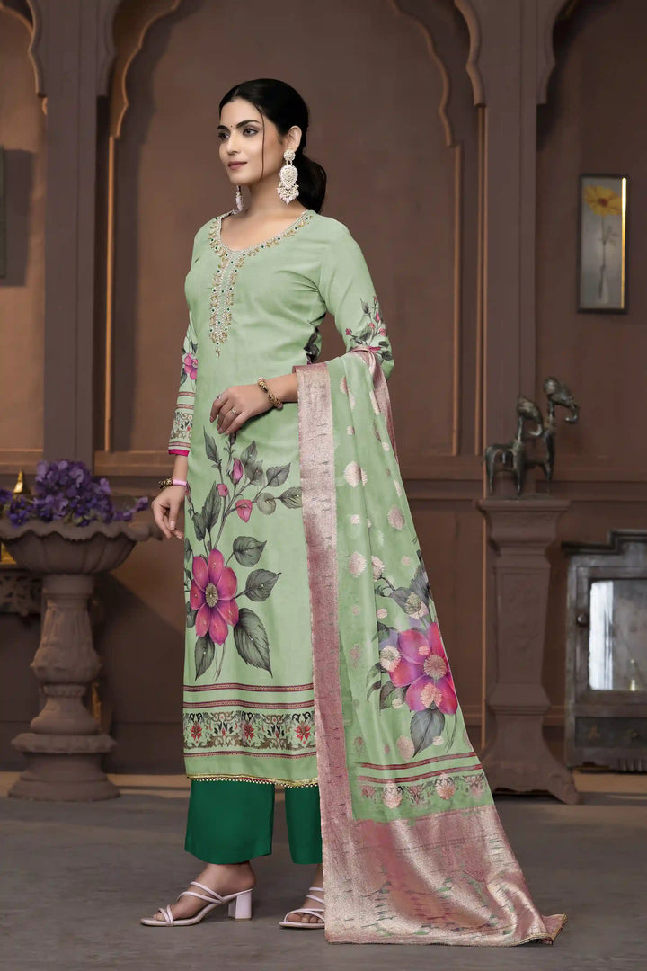 Wevon Designer Hand Work Salwar Kameez | Elegant Cambric Cotton Floral Suit