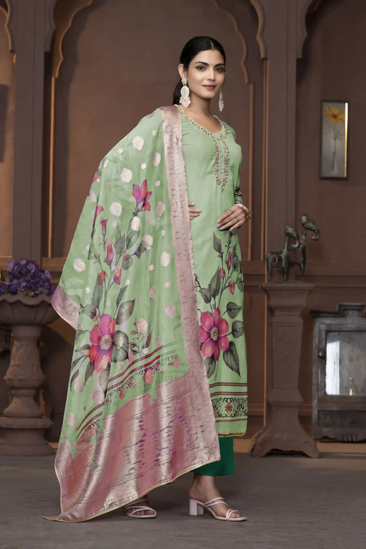 Wevon Designer Hand Work Salwar Kameez | Elegant Cambric Cotton Floral Suit