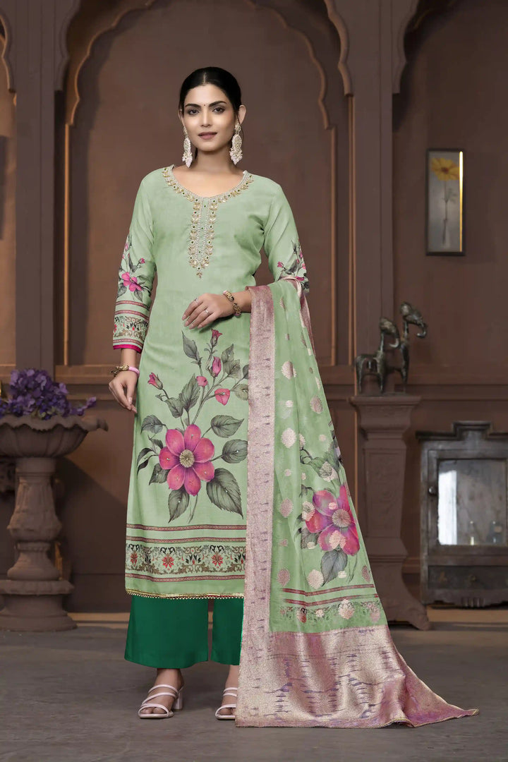 Wevon Designer Hand Work Salwar Kameez | Elegant Cambric Cotton Floral Suit