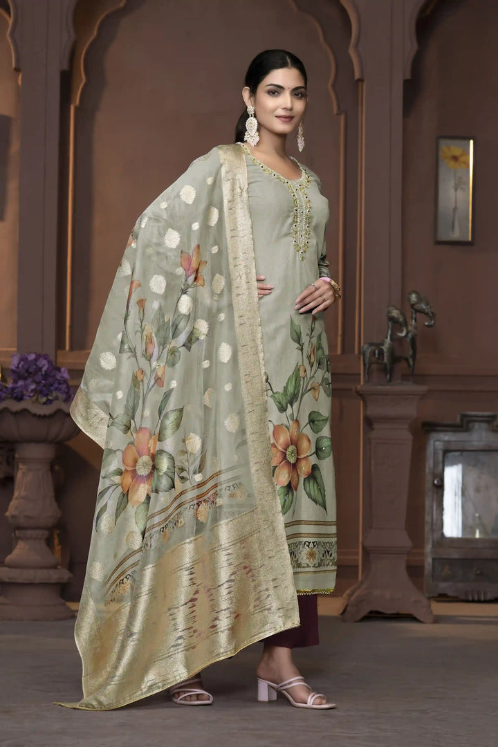 Wevon Designer Hand Work Salwar Kameez | Elegant Cambric Cotton Floral Suit