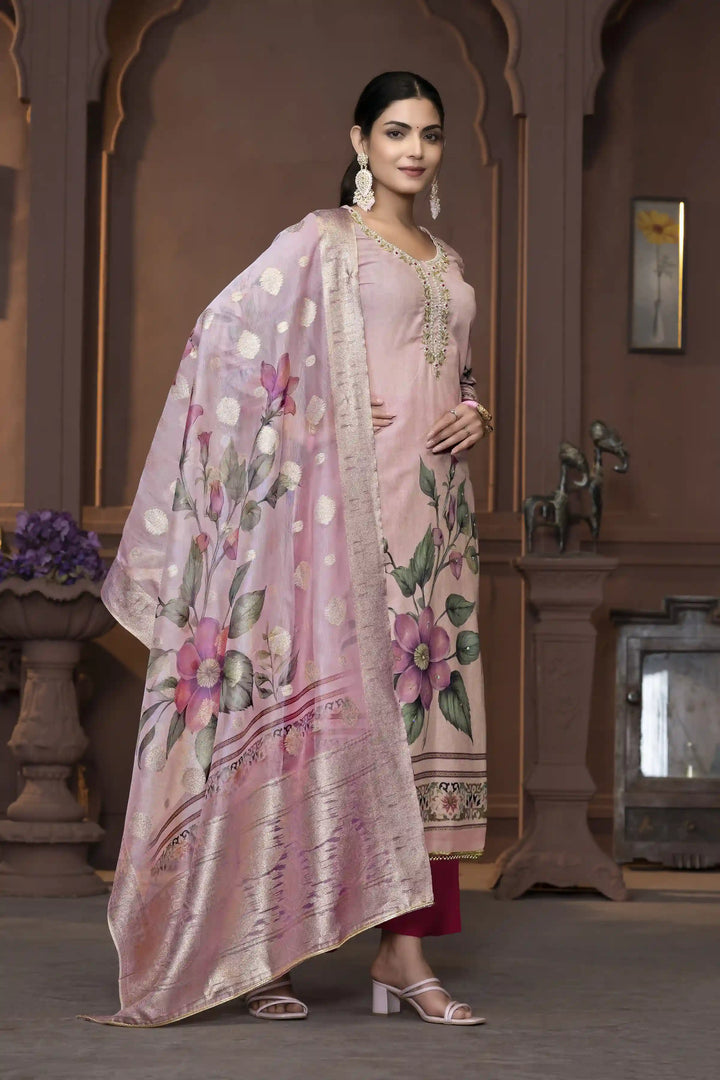 Wevon Designer Hand Work Salwar Kameez | Elegant Cambric Cotton Floral Suit