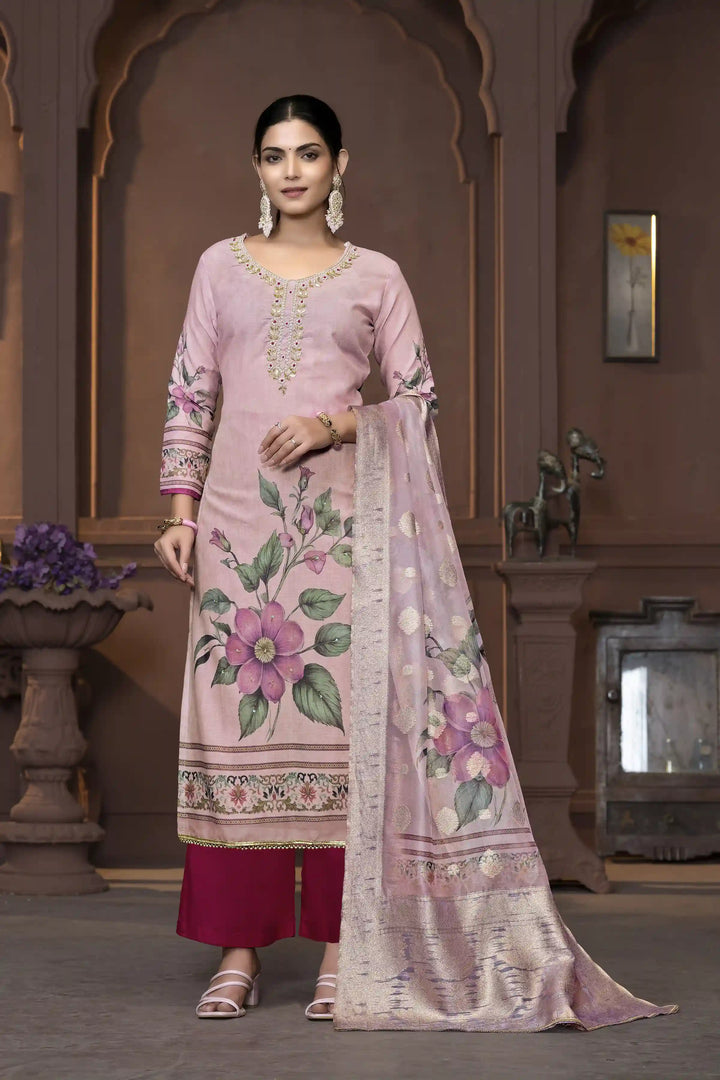 Wevon Designer Hand Work Salwar Kameez | Elegant Cambric Cotton Floral Suit