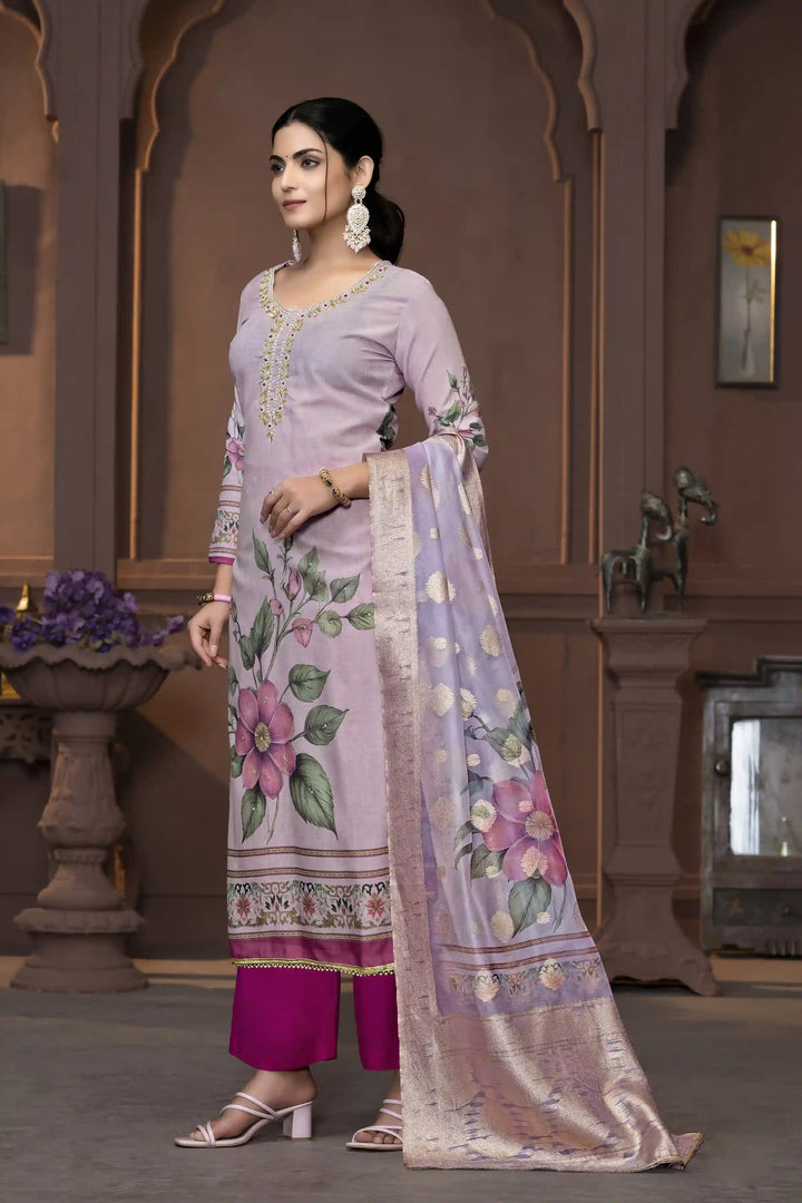 Wevon Designer Hand Work Salwar Kameez | Elegant Cambric Cotton Floral Suit