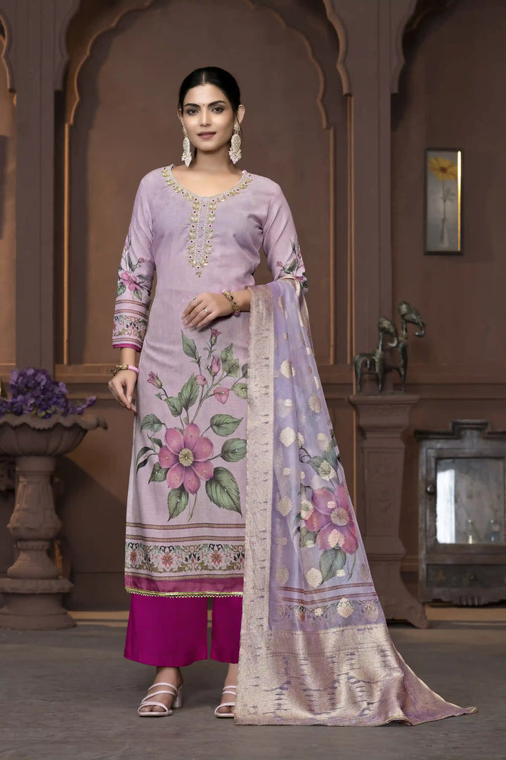Wevon Designer Hand Work Salwar Kameez | Elegant Cambric Cotton Floral Suit