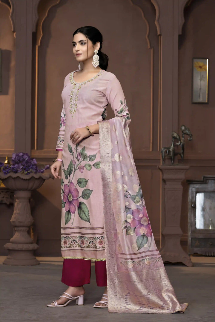 Wevon Designer Hand Work Salwar Kameez | Elegant Cambric Cotton Floral Suit