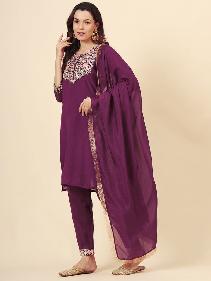 Vichitra Silk Salwar Kameez | Elegant Designer Embroidery Festive Wear