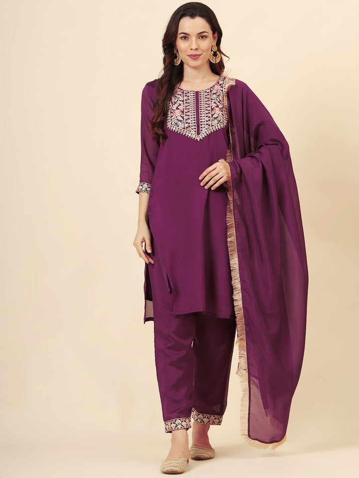 Vichitra Silk Salwar Kameez | Elegant Designer Embroidery Festive Wear