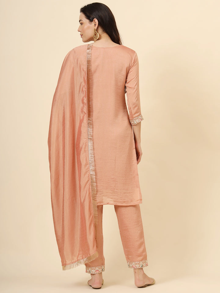 Vichitra Silk Salwar Kameez | Elegant Designer Embroidery Festive Wear