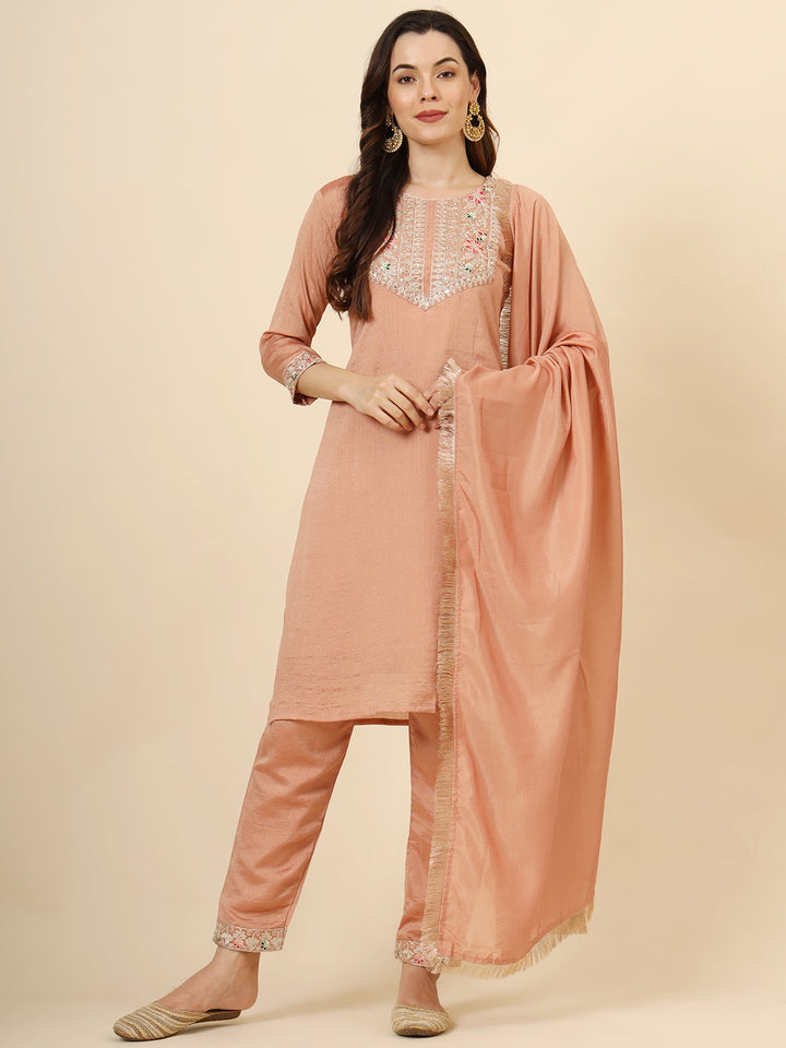 Vichitra Silk Salwar Kameez | Elegant Designer Embroidery Festive Wear