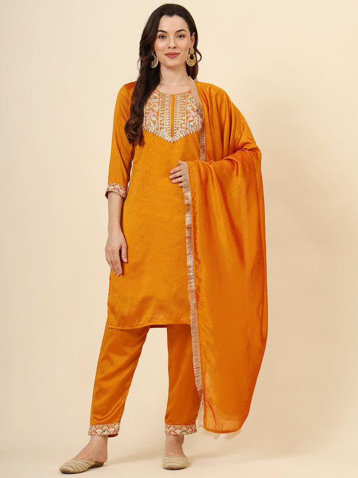 Vichitra Silk Salwar Kameez | Elegant Designer Embroidery Festive Wear