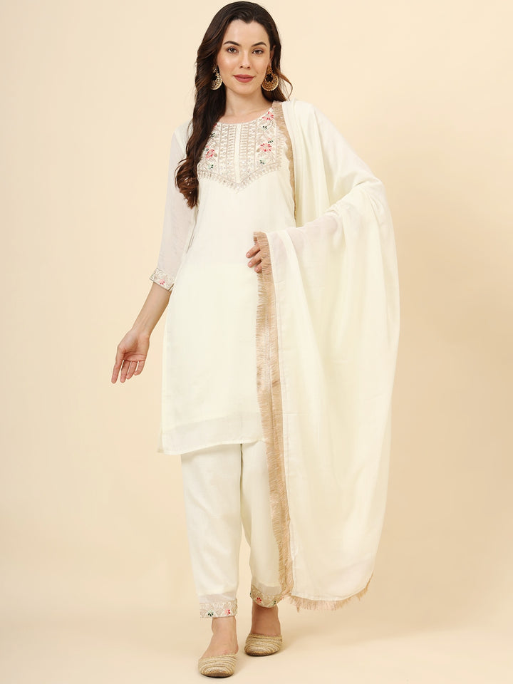 Vichitra Silk Salwar Kameez | Elegant Designer Embroidery Festive Wear
