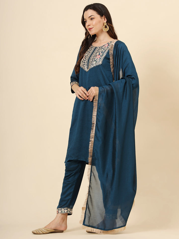 Vichitra Silk Salwar Kameez | Elegant Designer Embroidery Festive Wear