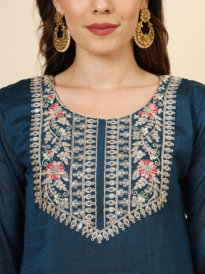 Vichitra Silk Salwar Kameez | Elegant Designer Embroidery Festive Wear