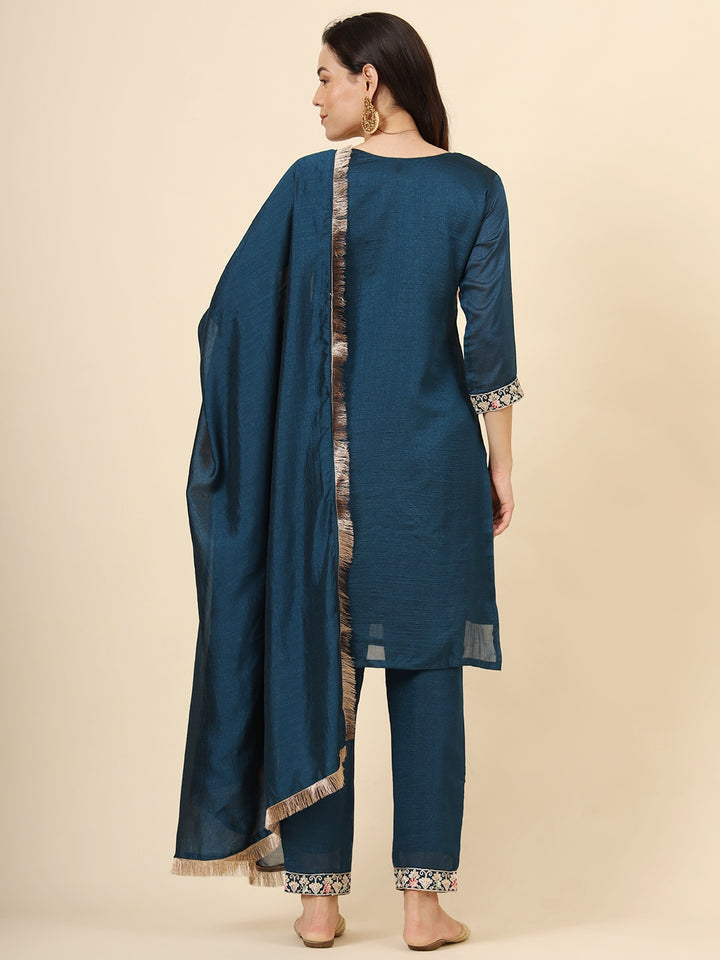 Vichitra Silk Salwar Kameez | Elegant Designer Embroidery Festive Wear