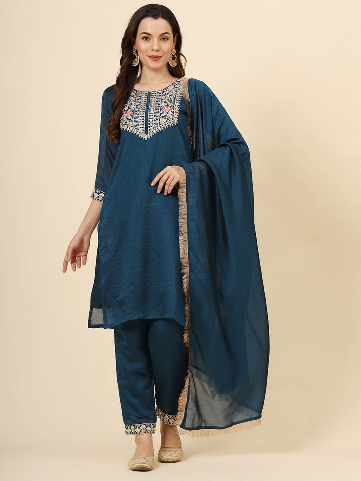 Vichitra Silk Salwar Kameez | Elegant Designer Embroidery Festive Wear