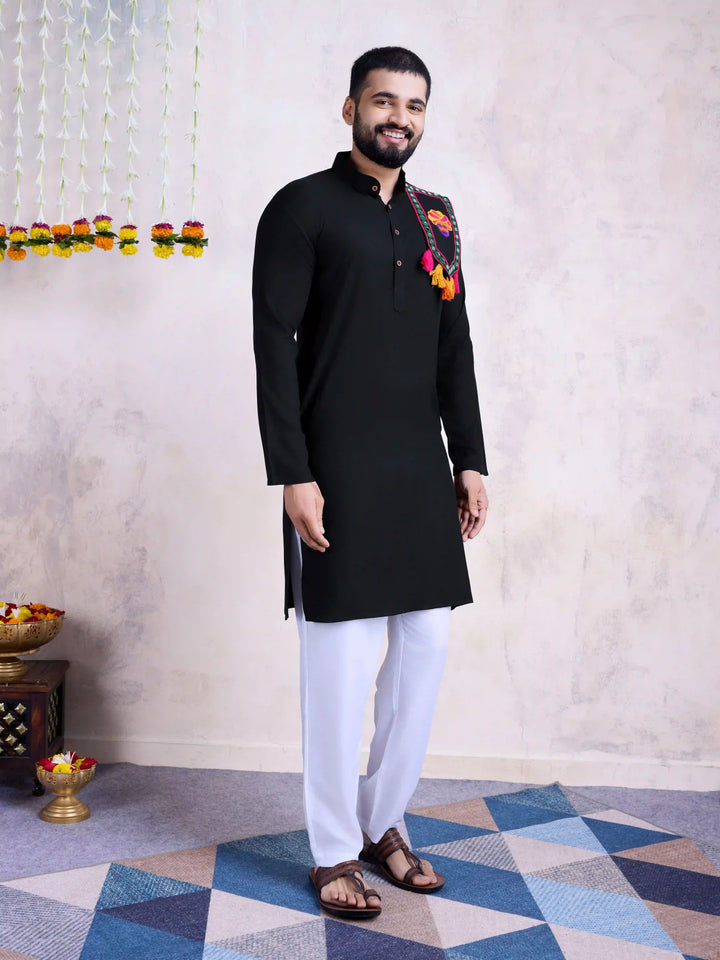Fine Colored Rayon Kurta Pair | Mirror Embroidery Festive Ethnic Wear for Men