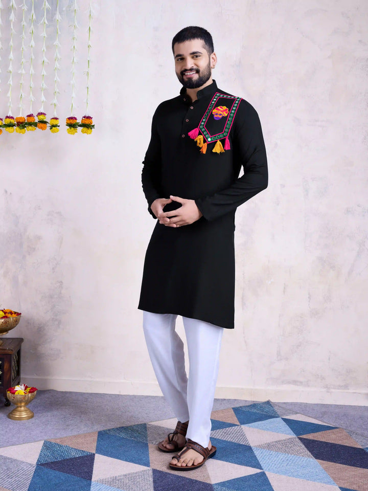 Fine Colored Rayon Kurta Pair | Mirror Embroidery Festive Ethnic Wear for Men