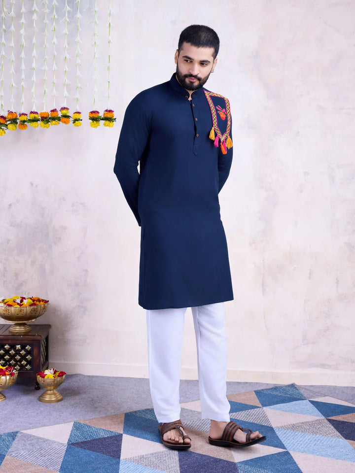 Fine Colored Rayon Kurta Pair | Mirror Embroidery Festive Ethnic Wear for Men