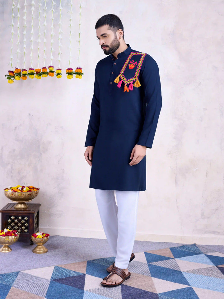 Fine Colored Rayon Kurta Pair | Mirror Embroidery Festive Ethnic Wear for Men