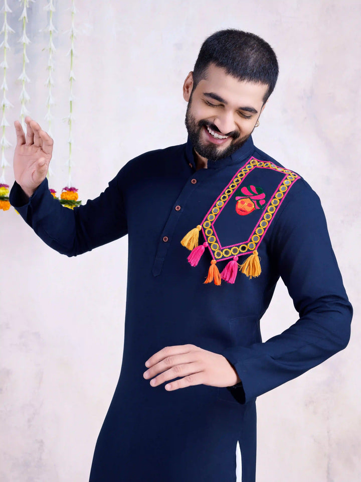 Fine Colored Rayon Kurta Pair | Mirror Embroidery Festive Ethnic Wear for Men