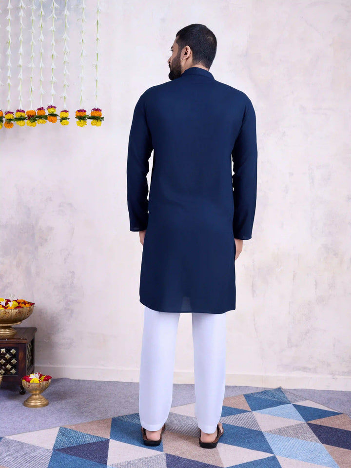 Fine Colored Rayon Kurta Pair | Mirror Embroidery Festive Ethnic Wear for Men