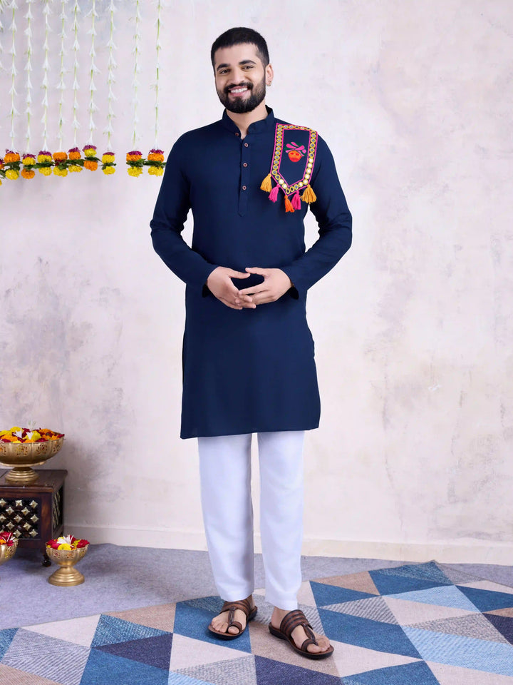 Fine Colored Rayon Kurta Pair | Mirror Embroidery Festive Ethnic Wear for Men