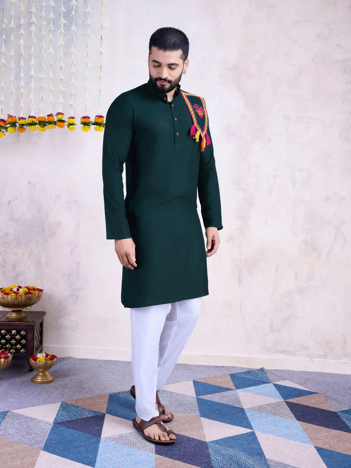 Fine Colored Rayon Kurta Pair | Mirror Embroidery Festive Ethnic Wear for Men