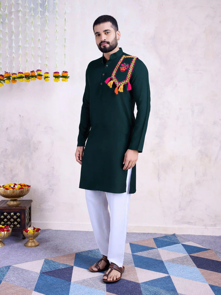 Fine Colored Rayon Kurta Pair | Mirror Embroidery Festive Ethnic Wear for Men