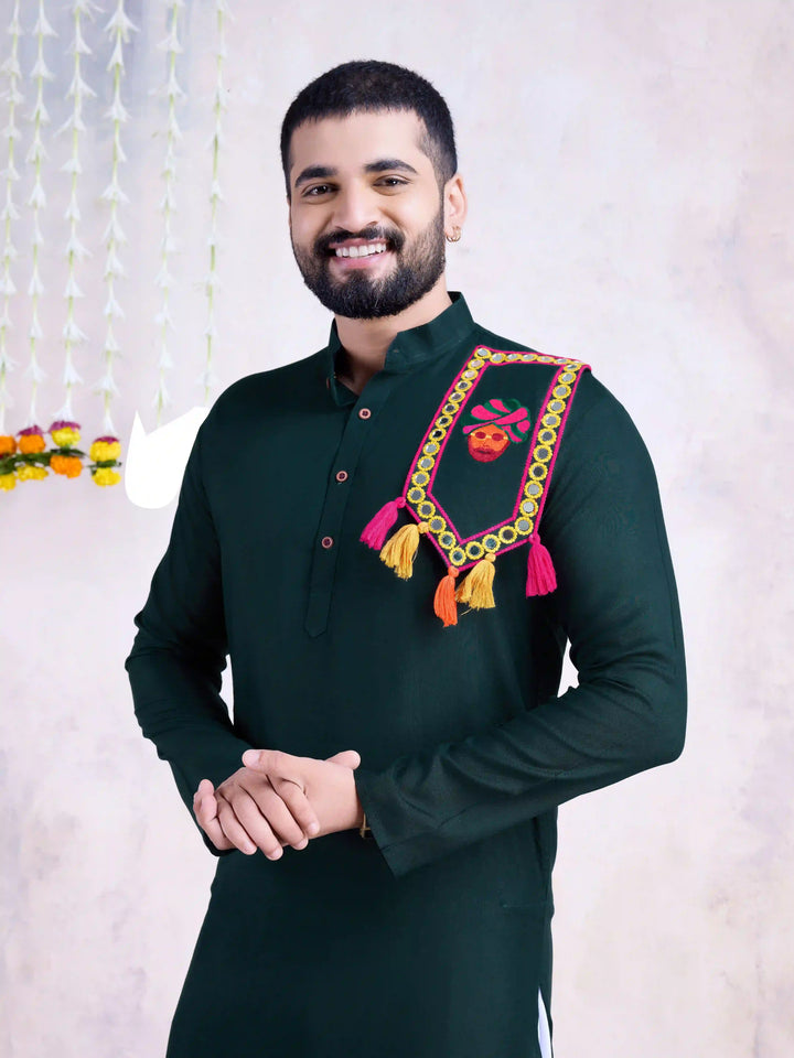 Fine Colored Rayon Kurta Pair | Mirror Embroidery Festive Ethnic Wear for Men