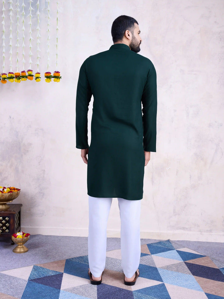 Fine Colored Rayon Kurta Pair | Mirror Embroidery Festive Ethnic Wear for Men